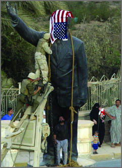 Saddam Statue being torn down - Left view
